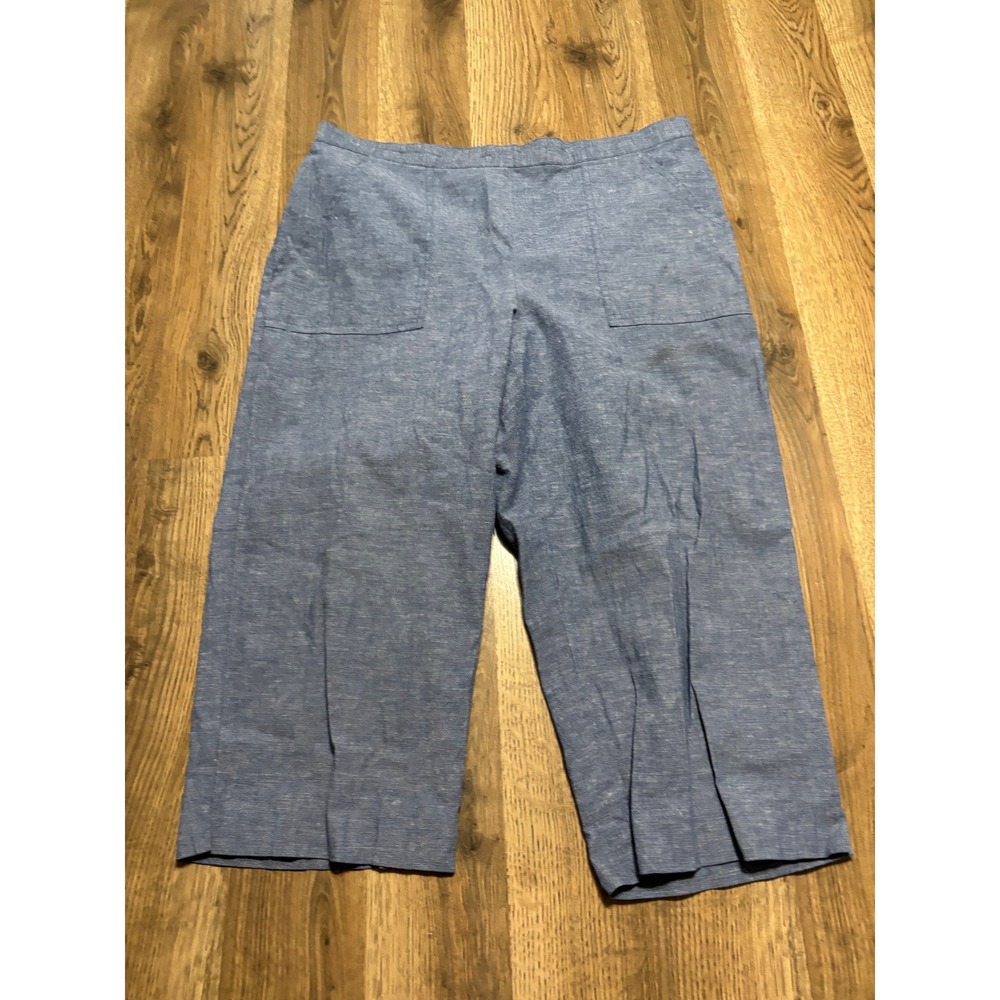 Alfred Dunner Pants Womens Size 12P Blue Capris Linen Blend Elastic Waist Casual